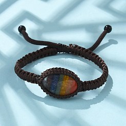 調節可能な楕円形のチャクラ天然宝石編みビーズブレスレット  内径：2-1/8~3-1/8インチ（5~8cm）&nbsp;BJEW-H626-02-06