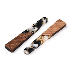 透明樹脂＆ウォールナットウッドチャーム  金箔  台形チャーム  ワックス  ブラック  44.5x8x3mm  穴：2mm&nbsp;RESI-N039-67F