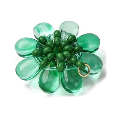 ガラスとポリマークレイのペンダント  花  304ステンレススチール製丸カン付き  18KGP本金メッキ  ミディアムアクアマリン  26x10mm&nbsp;PALLOY-MZ00810-06