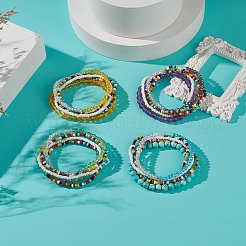 ファセット ガラスとジェムストーン ストレッチ ビーズ ブレスレット セット  女性のためのボヘミアシードビーズのブレスレット  内径：2-1/8~2-3/8インチ（5.3~6cm）  5個/セット&nbsp;BJEW-TA00202