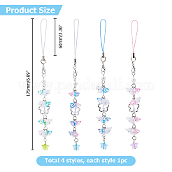 4Pcs Glass & Acrylic Mobile Straps&nbsp;HJEW-HS00013