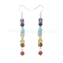 Chakra Theme Natural & Synthetic Mixed Gemstone Beaded Long Dangle Earrings&nbsp;EJEW-TA00111
