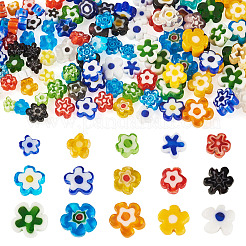 120個 3スタイルの手作りミルフィオリガラスビーズ連売り  花  ミックスカラー  3.7~9x2.6~3.2mm  穴：1mm&nbsp;LAMP-TA0002-70A