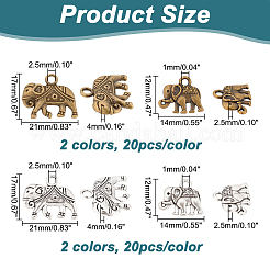 80個4スタイルチベットスタイルアロイペンダント  象  アンティークブロンズ＆アンティークシルバー  12~17x14~21x2.5~4mm  穴：1~2.5mm  20個/スタイル&nbsp;TIBEP-AR0001-08