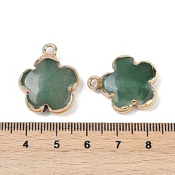 天然石グリーンアベンチュリンペンダント  真鍮製の金具が付いた花のチャーム  ゴールドカラー  23~24x21x6mm  穴：1.8mm&nbsp;G-P566-01G-09