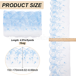 5ヤードのポリエステル刺繍シェルレースリボン  衣類の装飾  ライトスチールブルー  6~6-3/4インチ（153~170mm）&nbsp;OCOR-BC0006-66A