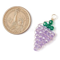 ガラスチャーム  金色の銅線付き  ブドウ  ミックスカラー  38.5x19.5x4.5mm  穴：3.5mm&nbsp;PALLOY-JF03003
