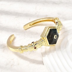 Hexagon Brass Pave Natural Labradorite & Cubic Zirconia Cuff Bangles for Women&nbsp;BJEW-Z172-01G-07