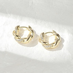 Brass Clear Cubic Zirconia Hoop Earrings&nbsp;EJEW-Q014-29G