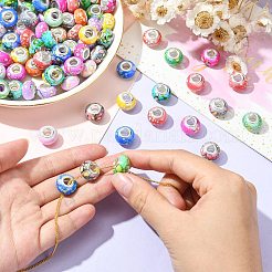 100 個 10 色不透明樹脂ヨーロピアンビーズ  模造クリスタル  ツートンのラージホールビーズ  シルバートーン真鍮の二重コアを持つ  ロンデル  ミックスカラー  14x9.5mm  穴：5mm  10個/カラー&nbsp;RPDL-CJ0001-07