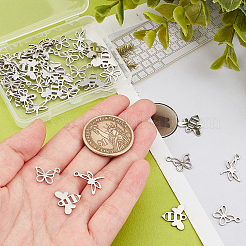 42個3スタイル304ステンレススチールチャーム  蝶と蜂とトンボ  ステンレス鋼色  10~13x12~16x1mm  穴：1.5mm  14個/スタイル&nbsp;STAS-DC0006-73