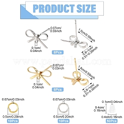 12Pcs 2 Styles Bowknot Brass Stud Earring Findings&nbsp;KK-YW0004-76