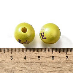 プリントされた天然木  パールカラーの  カーニバルシリーズ  言葉  15.5x14.5mm  穴：4.5mm&nbsp;WOOD-D288-02