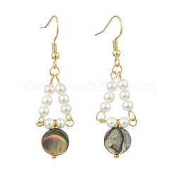 パウアシェルダングルピアス  304ステンレススチールフック付き  三角形  ゴールドカラー  51~53x14.5~15mm&nbsp;EJEW-JE07179