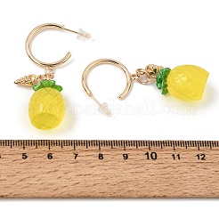 光り蓄光フルーツの合金樹脂製スタッドピアス  暗闇で光る  ゴールドカラー  パイナップル  52x15mm&nbsp;RE-CBAB555-01G-B