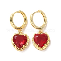 Valentine's Day Heart Brass & Glass Hoop Earrings&nbsp;EJEW-Z164-23G-01