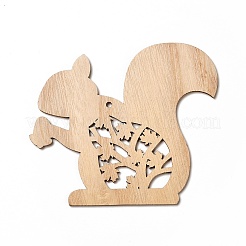 片面プリントウッドビッグペンダント  秋のチャームとカエデの葉  リス  113x133x3mm  穴：4mm&nbsp;LS-WOOD-I010-11B