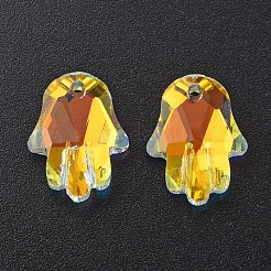 電気メッキガラスペンダント  シルバーメッキのボトム  多面カット  ハムサの手/ミリアムの手  クリアAB  18x13.5x5mm  穴：1.6mm  24個/ボードについて  5ボード/ボックス&nbsp;EGLA-N006-018D