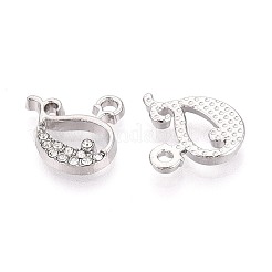 合金&クリスタルラインストーンペンダント  クジラのチャーム  プラチナ  14x15x2mm  穴：1.6mm&nbsp;PALLOY-T095-02P