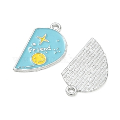 合金エナメルチャーム  月と星のチャームが付いたハート  スプリットペンダント  プラチナ  27x15x1mm  穴：1.6mm&nbsp;AL-CBA292F-01F-P