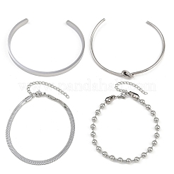 304ステンレススチールチェーンブレスレット＆カフバングルセット（女性・男性用）4個  ステンレス鋼色  7.68インチ（195mm）&nbsp;BJEW-F505-02P