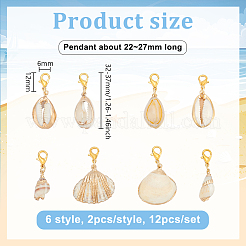 12Pcs 6 Styles Shell Pendants Decorations&nbsp;HJEW-HY00054