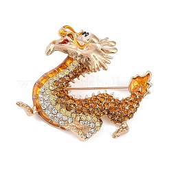 ドラゴン合金ラインストーンブローチ  飛龍エナメルピン  ライトゴールド  シャンパンゴールド  47x51mm&nbsp;JEWB-S022-09A