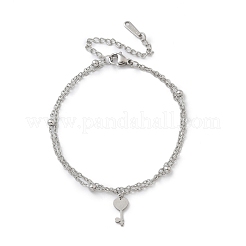 304ステンレススチールキーチャームチェーンブレスレット  女性用マルチ連売りブレスレット  ステンレス鋼色  6-3/4インチ（17cm）  ペンダント：13x5.5x1mm&nbsp;BJEW-M097-01B-P