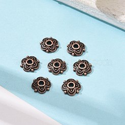 4 -petalチベットスタイル合金の花のビーズキャップ  カドミウムフリー＆ニッケルフリー＆鉛フリー  赤銅鉱  8x8x2mm  穴：2mm&nbsp;TIBE-S222-R-NR