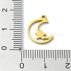 304ステンレススチールチャーム  レーザー切断  星のチャームを持つ月  ゴールドカラー  14.5x12.5x1mm  穴：1mm&nbsp;LS-STAS-C097-23G