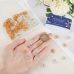 真鍮ビーズキャップ2色200個  ヘアスティックアクセサリー  花  ミックスカラー  13mm  100個/カラー&nbsp;OHAR-SC0001-04
