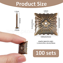 鉄釘100袋  ソファフォームネイル  家具装飾用  アンティークブロンズ  正方形  21x21x3mm  穴：1.6mm&nbsp;IFIN-FH0001-91A