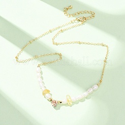Natural Lemon Quartz(Heated) Chip and Rice Natural Pearl Beaded Necklaces&nbsp;GG-CBA3297-15G-B