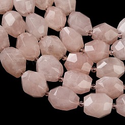 天然石ローズクォーツビーズ連売り  多面カット  ナゲット  シードビーズで  20~22x14~18mm  穴：1mm  約16~17個/連  14.96''~15.75''（38~40センチメートル）&nbsp;G-K408-A01-01