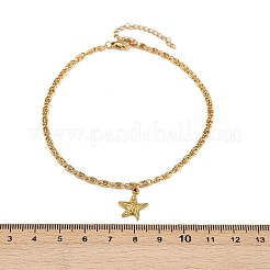 Summer Beach 304 Stainless Steel Starfish Charms 3 Layer Anklets for Women&nbsp;AJEW-F068-01G