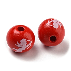 プリントウッドビーズ  バレンタインデーのラウンドビーズ  レッド  天使と妖精  16mm  穴：3~4.4mm&nbsp;WOOD-A022-01G
