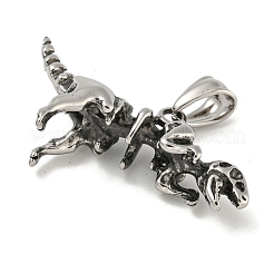 316サージカルステンレスペンダント  恐竜チャーム  アンティークシルバー  24x46.5x13mm  穴：4x8mm&nbsp;STAS-Z073-98AS