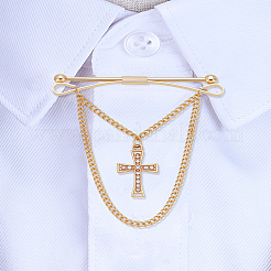 1Pc Cross Brass Rhinestone Hanging Chains Collar Pins Tie Clips&nbsp;AJEW-LP0002-47G