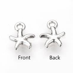 チベット風合金チャーム  ヒトデ/海星  カドミウムフリー＆鉛フリー  アンティークシルバー  12.5x10x2.5mm  穴：2mm  約1690個/1000g&nbsp;TIBE-S311-19AS-LF