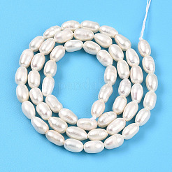 天然養殖淡水パールビーズ連売り  ライス  乳白色  5~7.5x4~4.8mm  穴：0.4mm  約54~72個/連  13.98~14.29''（35.5~36.3センチメートル）&nbsp;PEAR-N012-04W