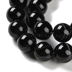 天然石縞瑪瑙/バンデットアゲートビーズ連売り  染め＆加熱  ラウンド  ブラック  10mm  穴：1.2mm  約19個/連  7.60''（19.3センチメートル）&nbsp;G-Z060-A01-C08