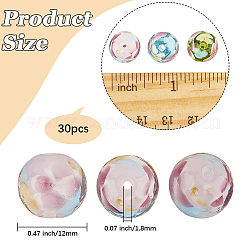 30色の丸型ランプワークビーズ3個  梅の花びらの模様  穴付き  ミックスカラー  12mm  穴：1.8mm  10個/カラー&nbsp;LAMP-LT0001-01