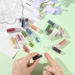 80g 16色シリンダーシードビーズ  銀並ぶ  丸い穴  均一サイズ  詰め替え可能なプラスチックボトル16個付き  ミックスカラー  2x1.5mm  穴：0.8mm  5 G /カラー&nbsp;SEED-YW0003-13