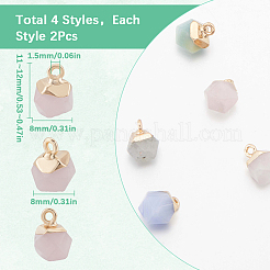 8Pcs 4 Styles Electroplate Natural Rose Quartz & Amazonite & White Jade & Labradorite Star Cut Round Charms&nbsp;G-SC0003-05