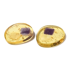 クリア樹脂カボション  殻と金箔入り  フラットラウンド  パープル  32.5~33x30x4~4.5mm&nbsp;RESI-XCP0002-09A