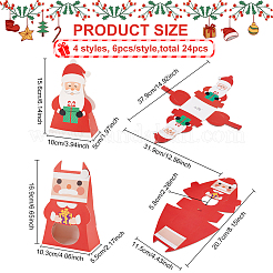 クリスマス折りたたみギフトボックス24個、4スタイル  窓付き  プレゼント用キャンディークッキー  ミックスカラー  10~10.3x5~10.6x15.6~16.9cm  6個/スタイル&nbsp;CON-BC0007-09