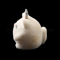 フロッキー樹脂ペンダント  猫  プラチナ鉄ループ付き  ホワイト  17x16x15mm  穴：1.8mm&nbsp;LS-FIND-I044-21