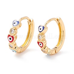 Heart with Evil Eye Enamel Huggie Hoop Earrings for Women&nbsp;EJEW-I260-46G-NR