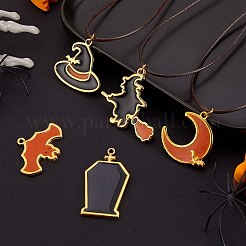 9個9スタイル亜鉛合金オープンバックベゼルペンダント  UVレジンDIY用  エポキシ樹脂  プレスジュエリー  ハロウィン用  混合図形  ゴールドカラー  1個/スタイル&nbsp;FIND-SZ0001-43
