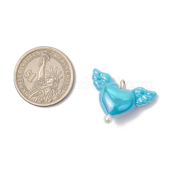 アクリルハート＆羽チャーム  アブソリュートプラスチック模造パールビーズ  本物の16K金メッキ304ステンレススチール製  ミックスカラー  21.5x29.5x10mm  穴：4x3.5mm&nbsp;PALLOY-JF03639